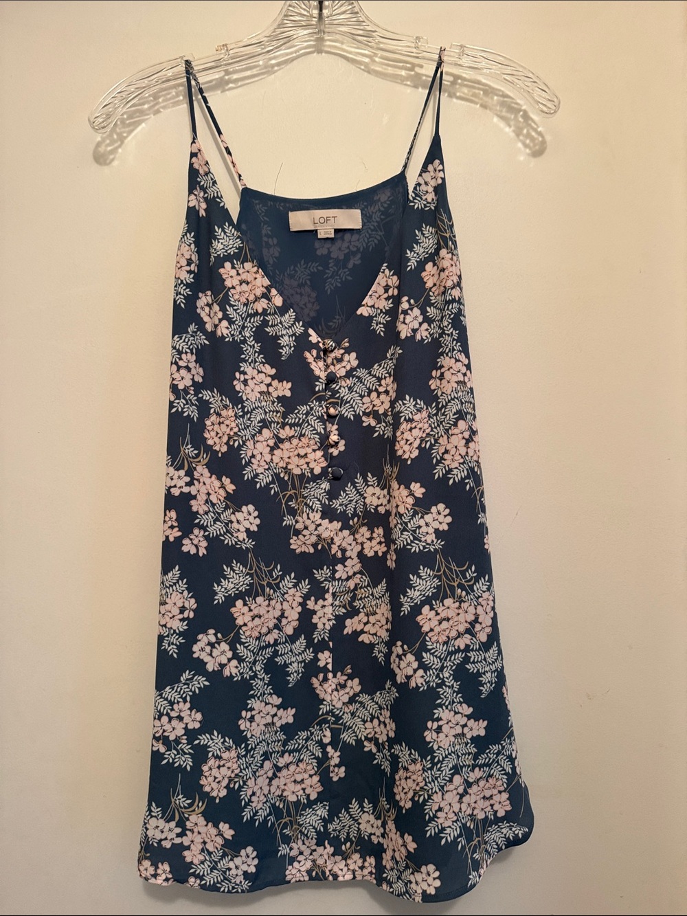 LOFT Navy Floral Tank with Pink Blooms